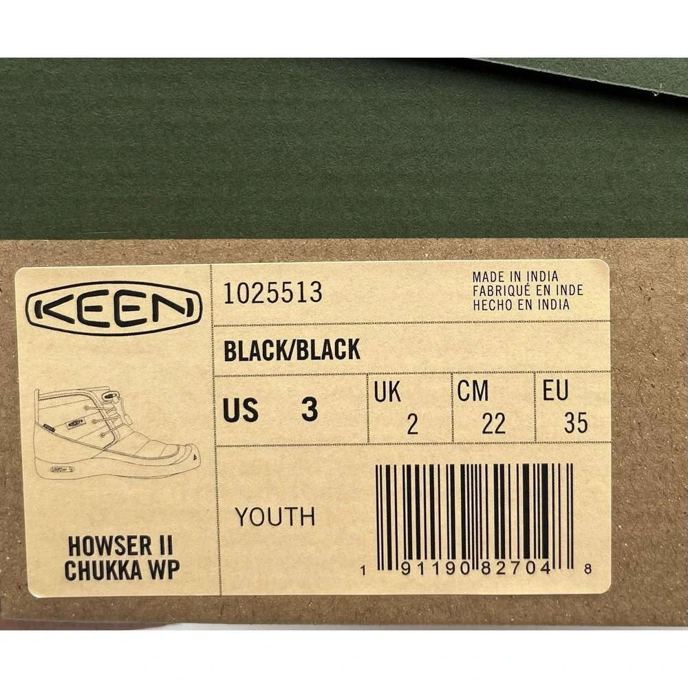 KEEN Youth Boys Girls Howser II Waterproof Insulated Chukka Boots Size 3 Black